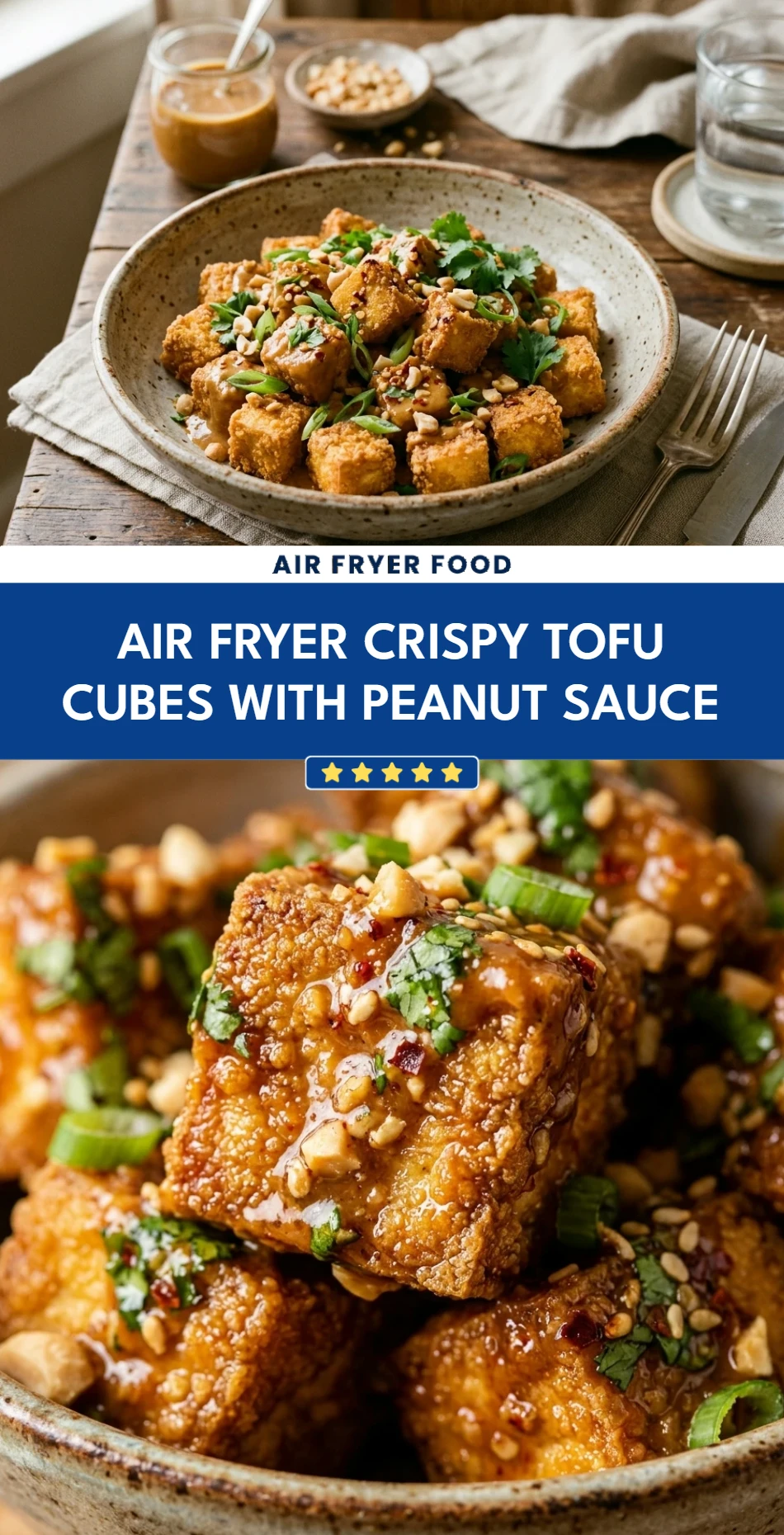 Air Fryer Crispy Tofu Cubes with Peanut Sauce