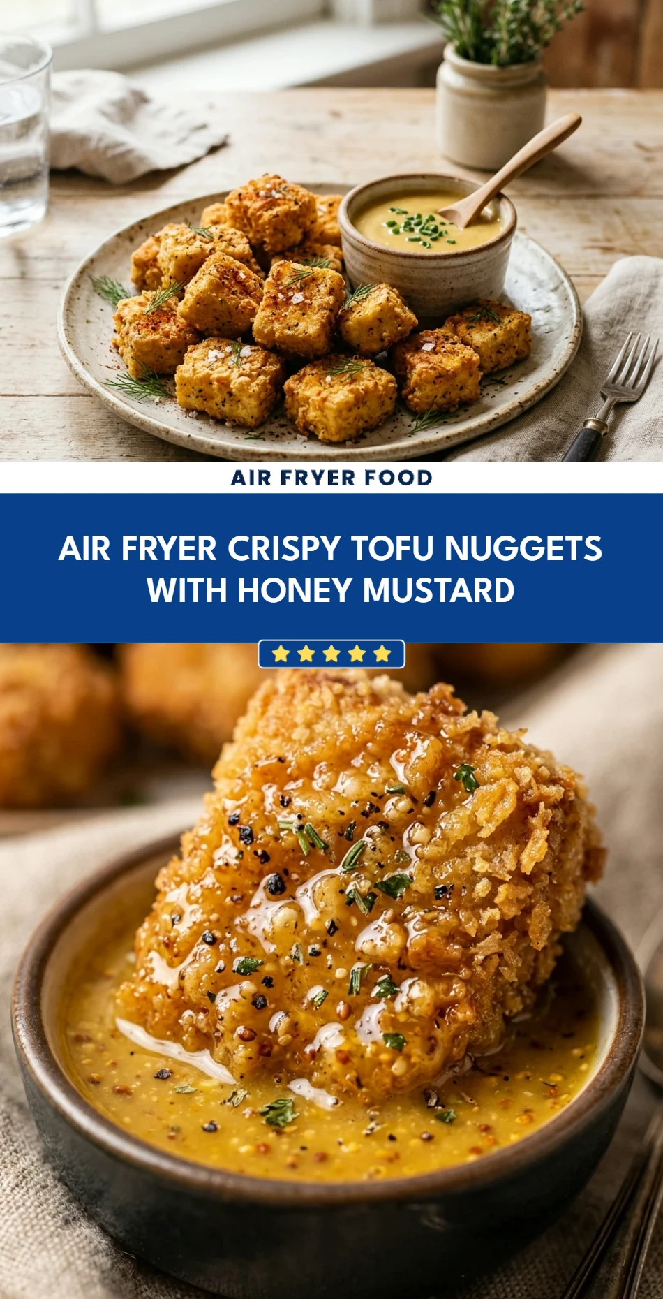 Air Fryer Crispy Tofu Nuggets with Honey Mustard