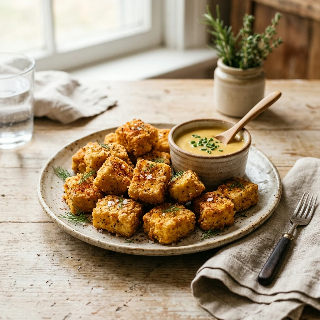 Air Fryer Crispy Tofu Nuggets with Honey Mustard