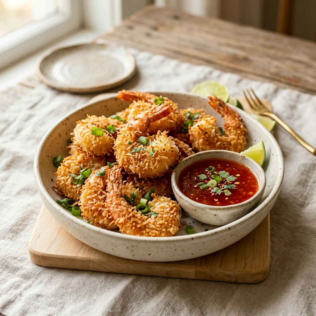 Air Fryer Crunchy Coconut Shrimp with Sweet Chili Dip