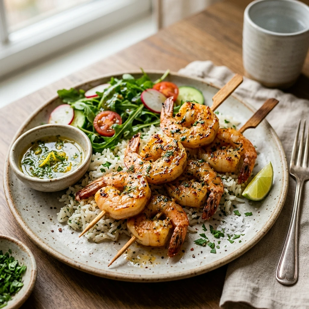 Air Fryer Garlic Butter Shrimp Skewers