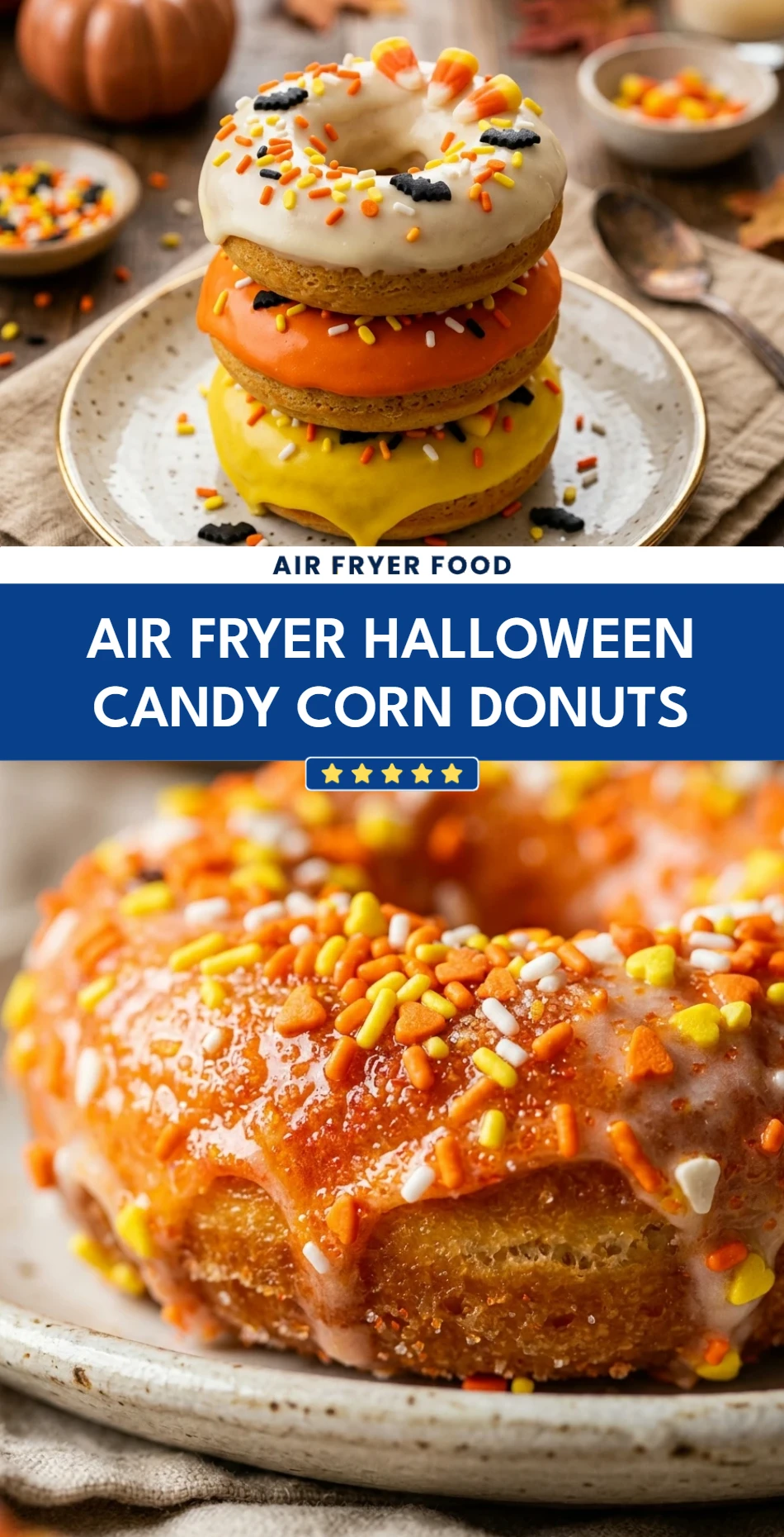 Air Fryer Halloween Candy Corn Donuts