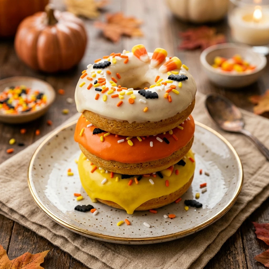 Air Fryer Halloween Candy Corn Donuts