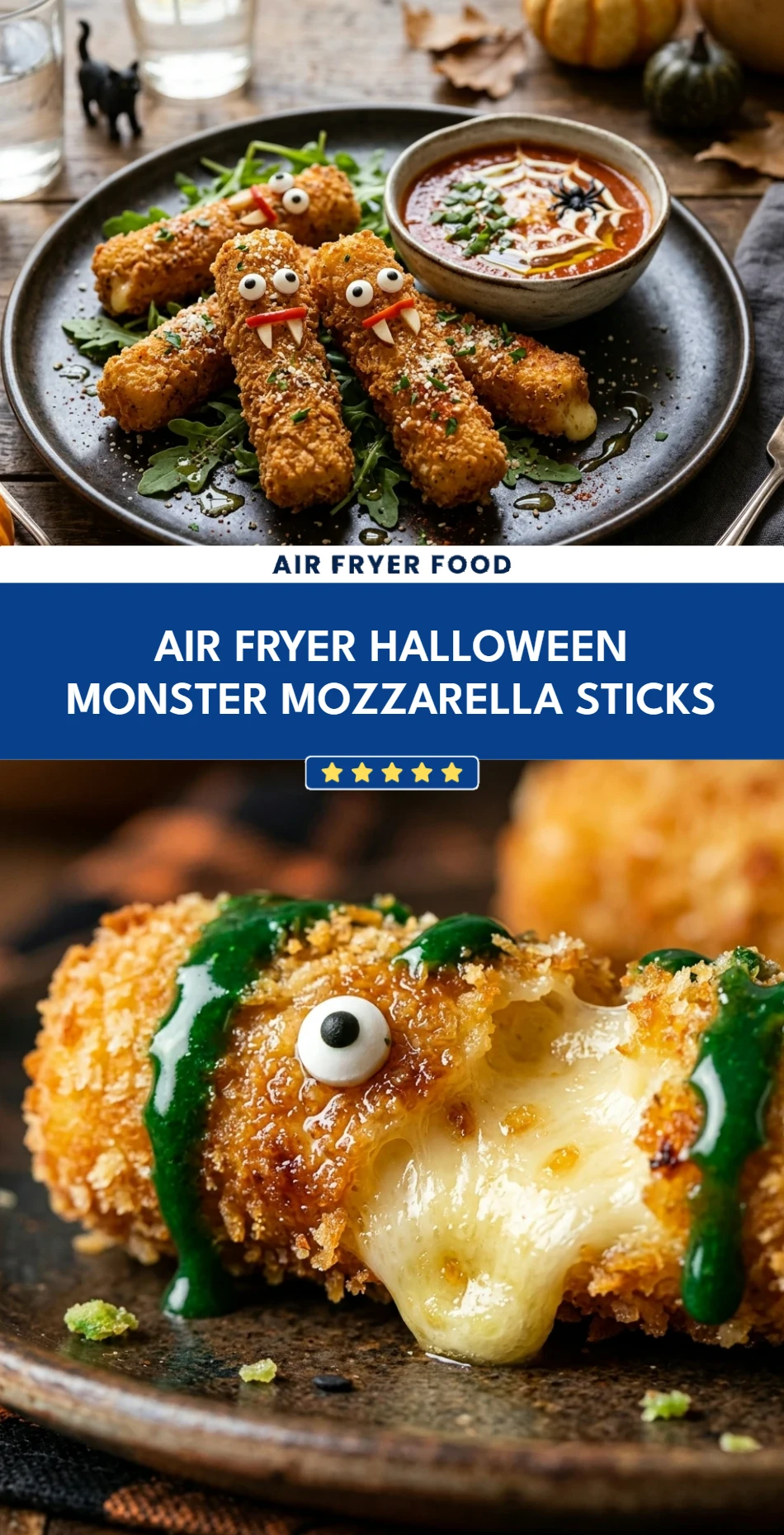Air Fryer Halloween Monster Mozzarella Sticks