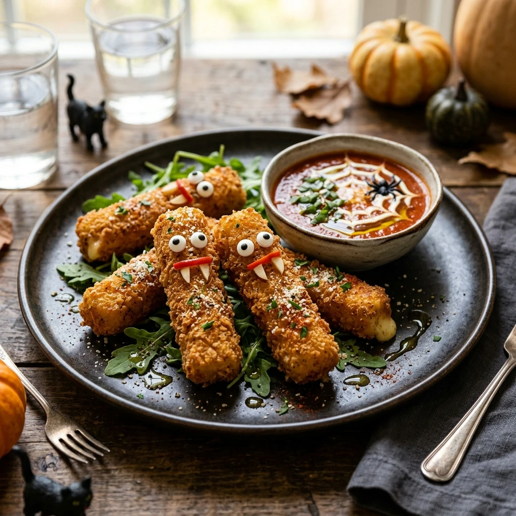 Air Fryer Halloween Monster Mozzarella Sticks