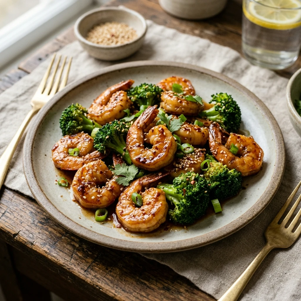 Air Fryer Honey Garlic Shrimp and Broccoli