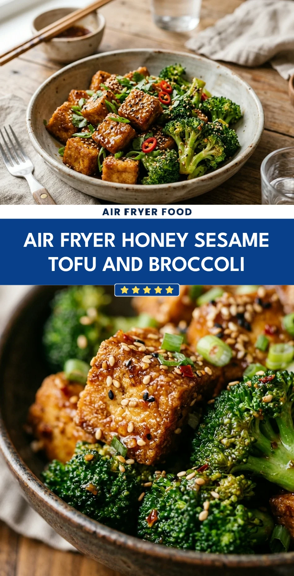 Air Fryer Honey Sesame Tofu and Broccoli