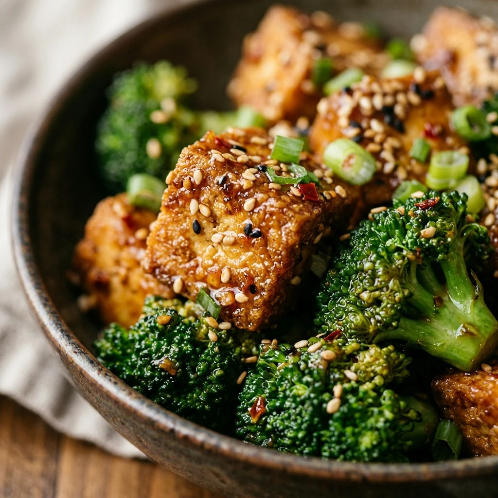 Air Fryer Honey Sesame Tofu and Broccoli