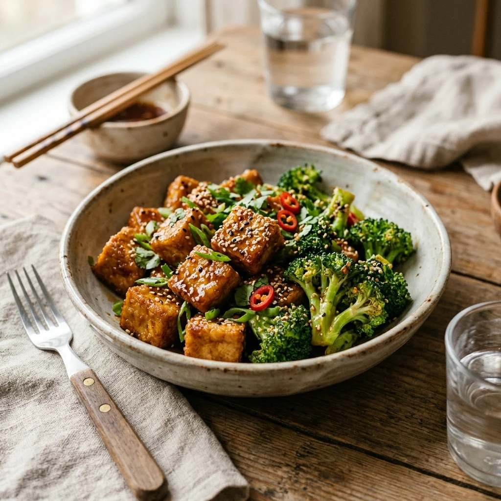 Air Fryer Honey Sesame Tofu and Broccoli