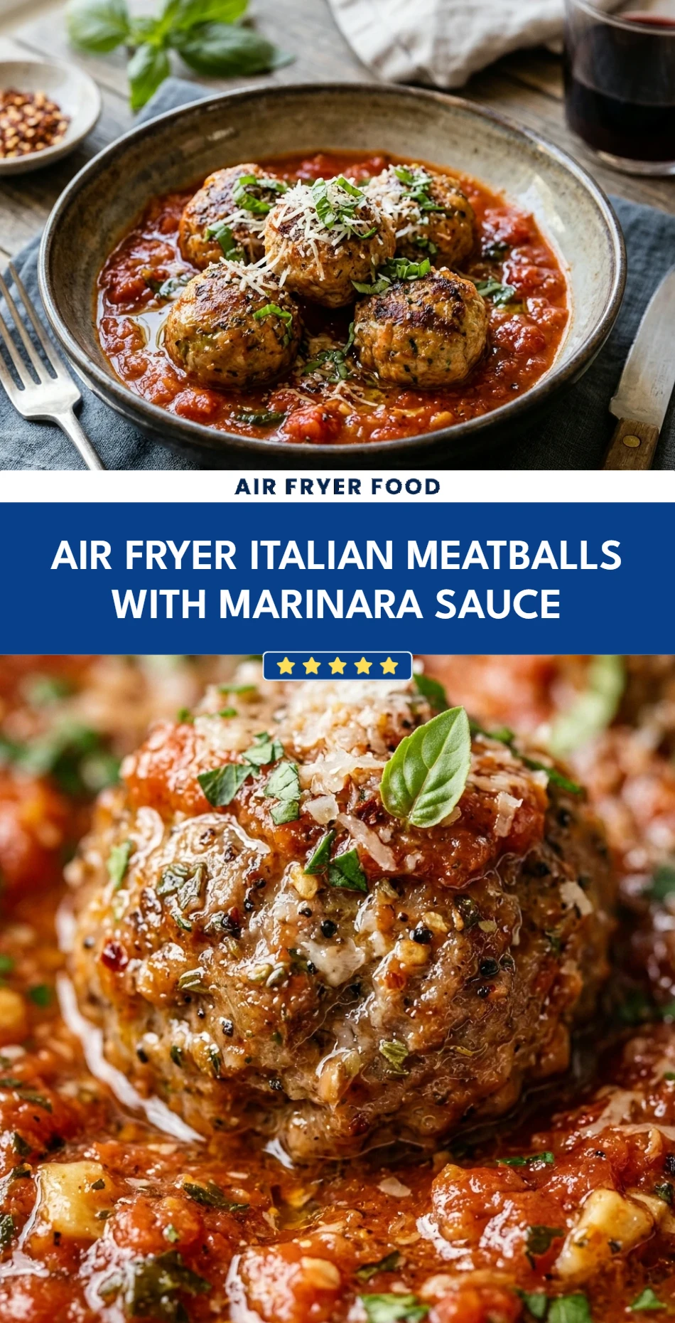 Air Fryer Italian Meatballs with Marinara Sauce