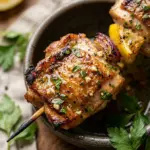 Air Fryer Lemon Garlic Chicken Skewers