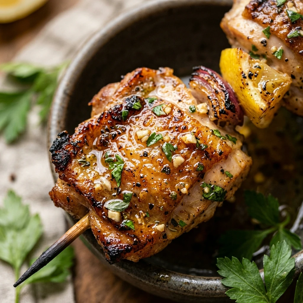 Air Fryer Lemon Garlic Chicken Skewers
