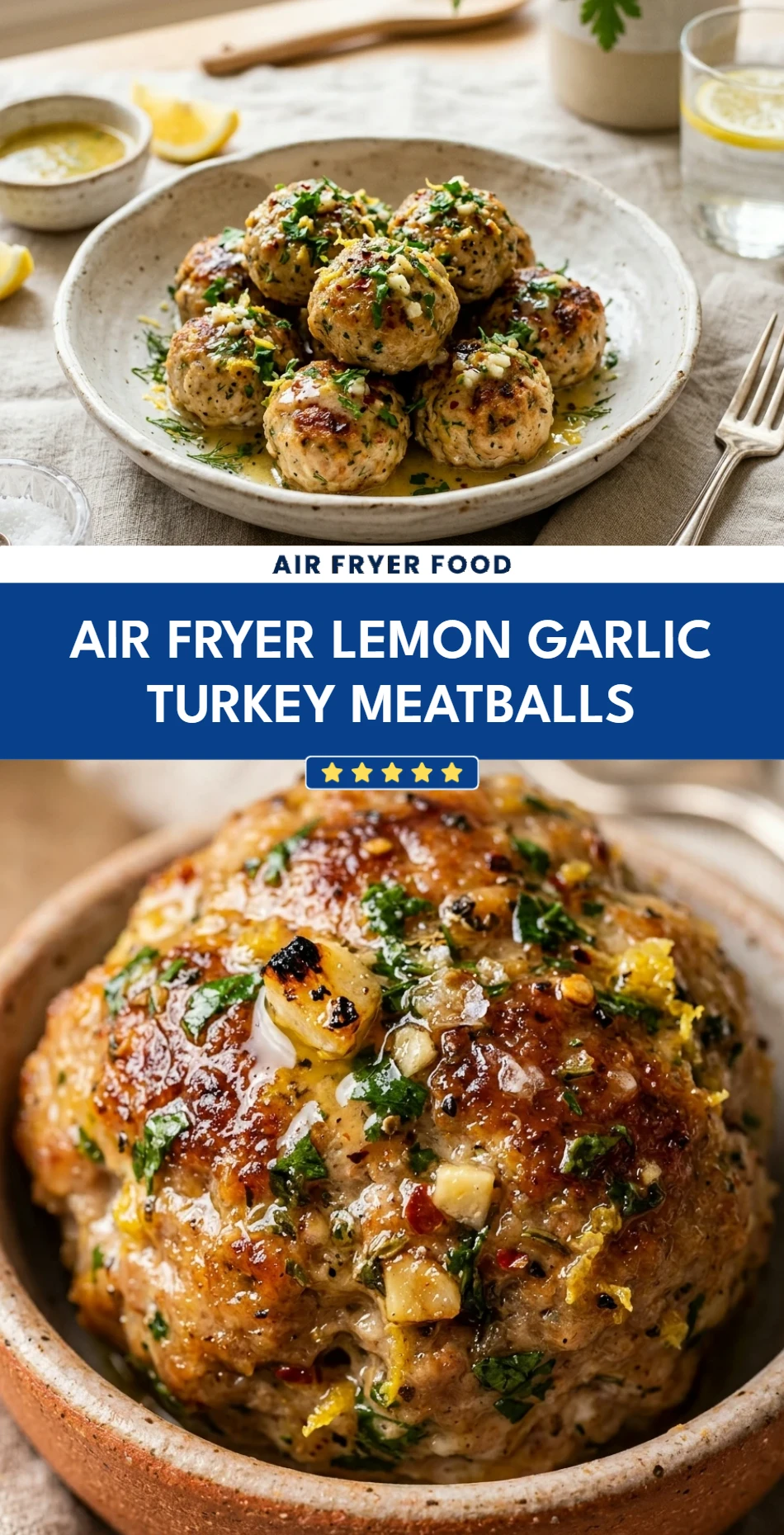 Air Fryer Lemon Garlic Turkey Meatballs