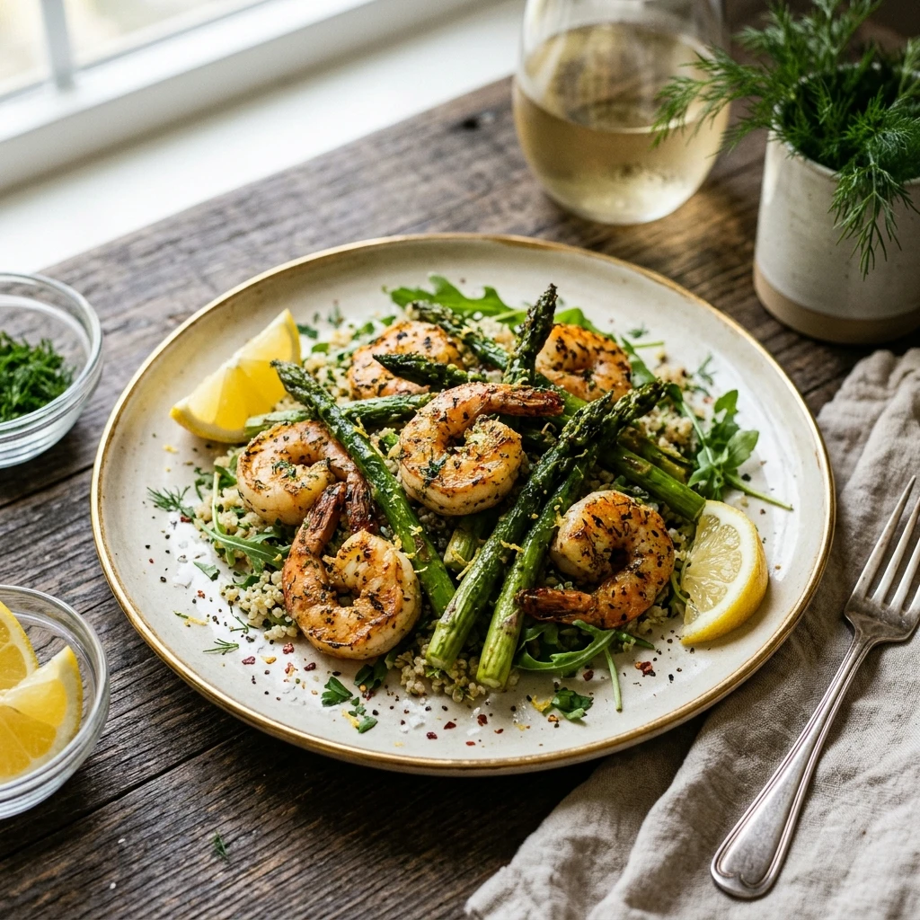 Air Fryer Lemon Herb Shrimp and Asparagus
