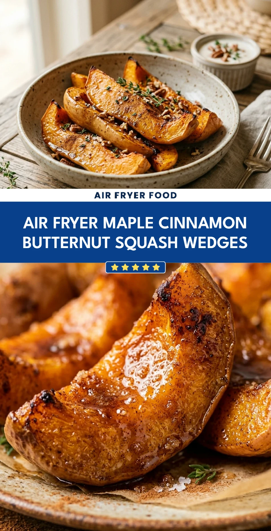 Air Fryer Maple Cinnamon Butternut Squash Wedges