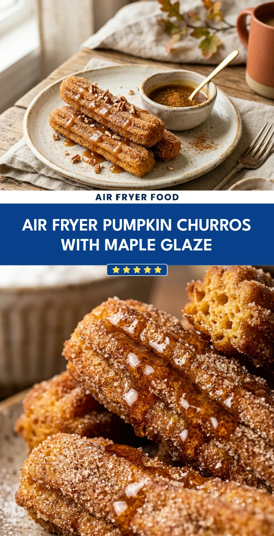 Air Fryer Pumpkin Churros with Maple Glaze