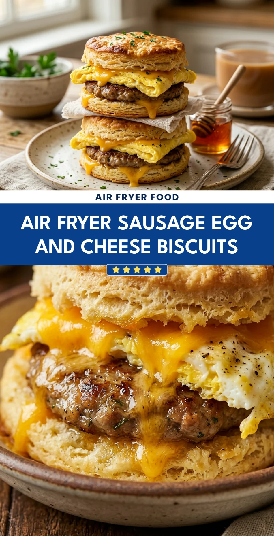 Air Fryer Sausage Egg and Cheese Biscuits