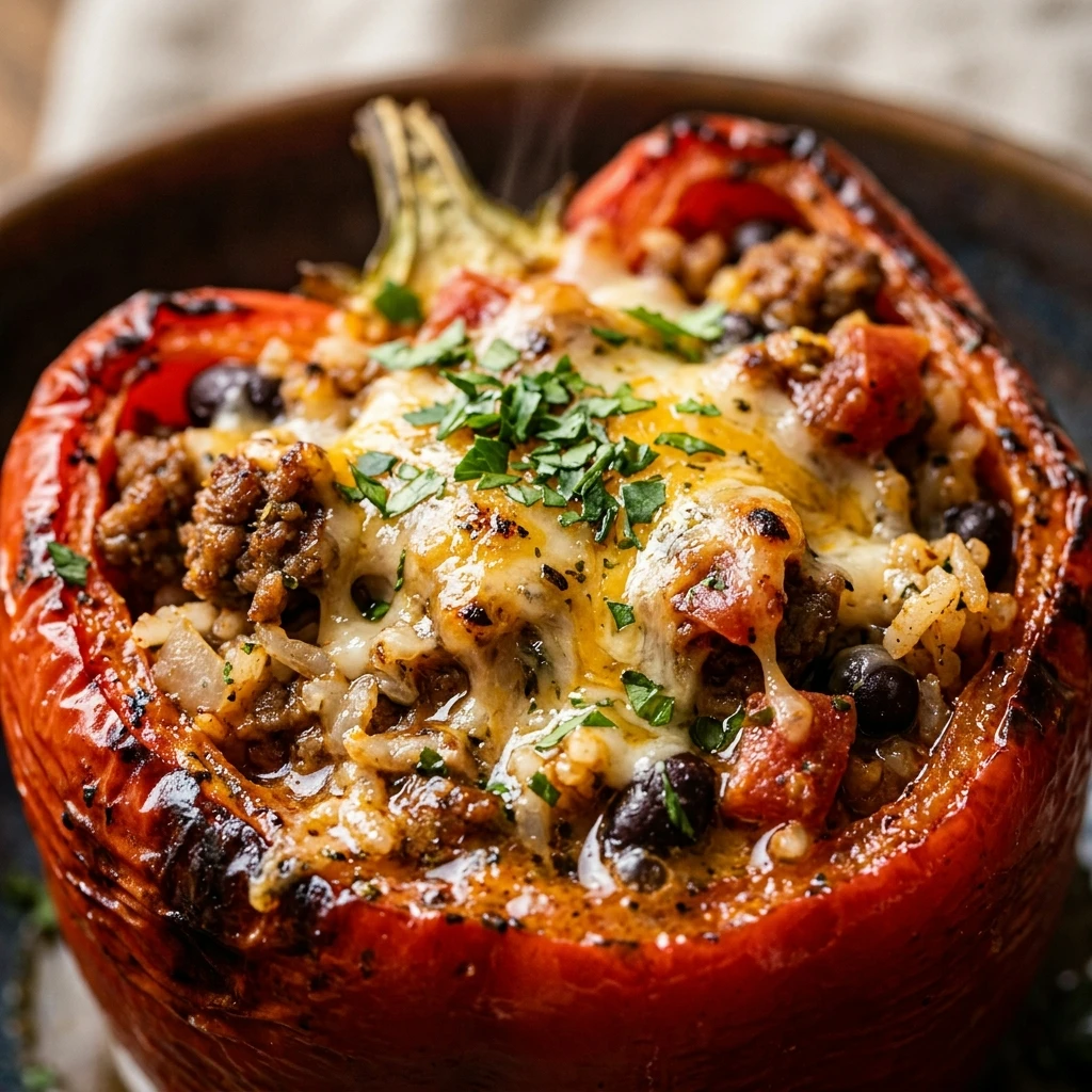 Air Fryer Stuffed Bell Peppers with Beef and Rice