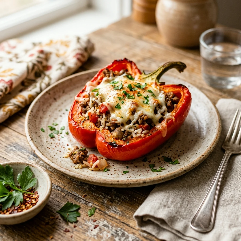 Air Fryer Stuffed Bell Peppers with Beef and Rice
