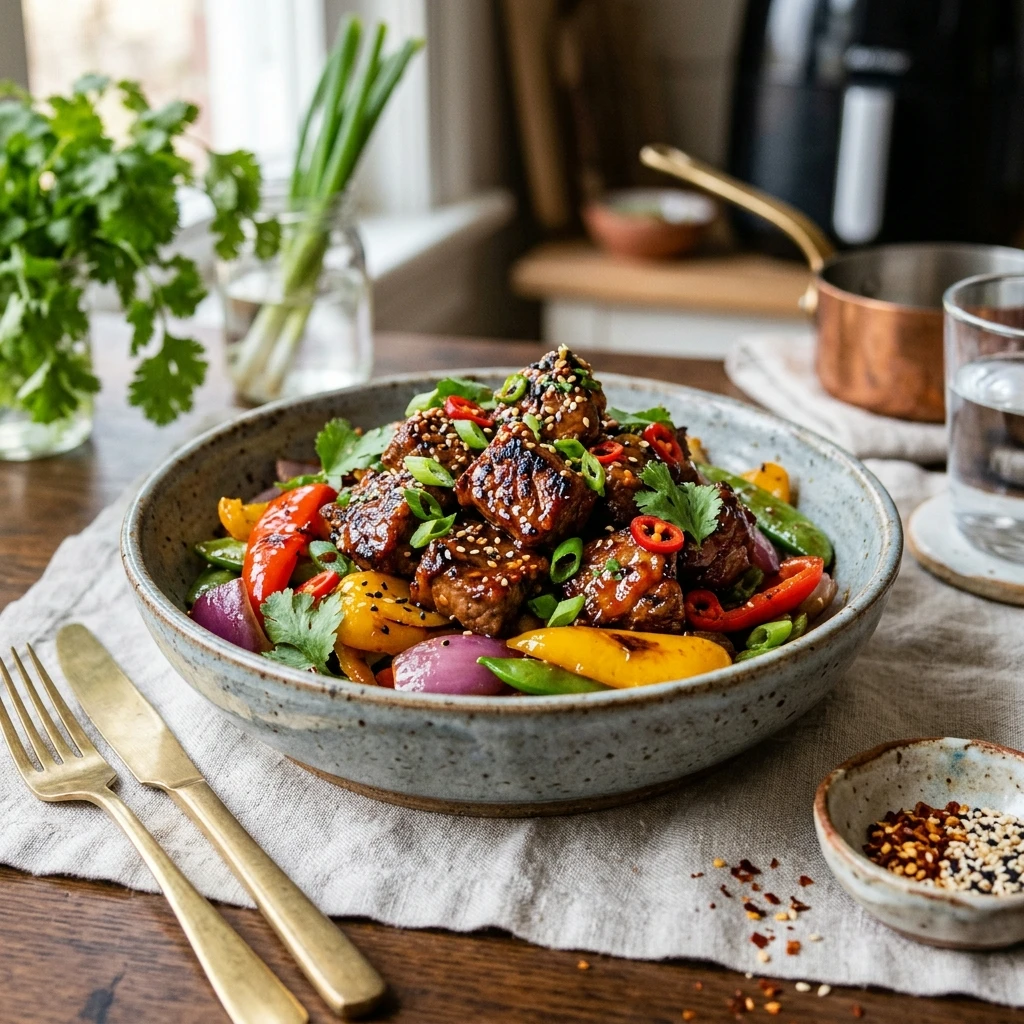 Air Fryer Sweet and Spicy Beef Stir Fry Bites