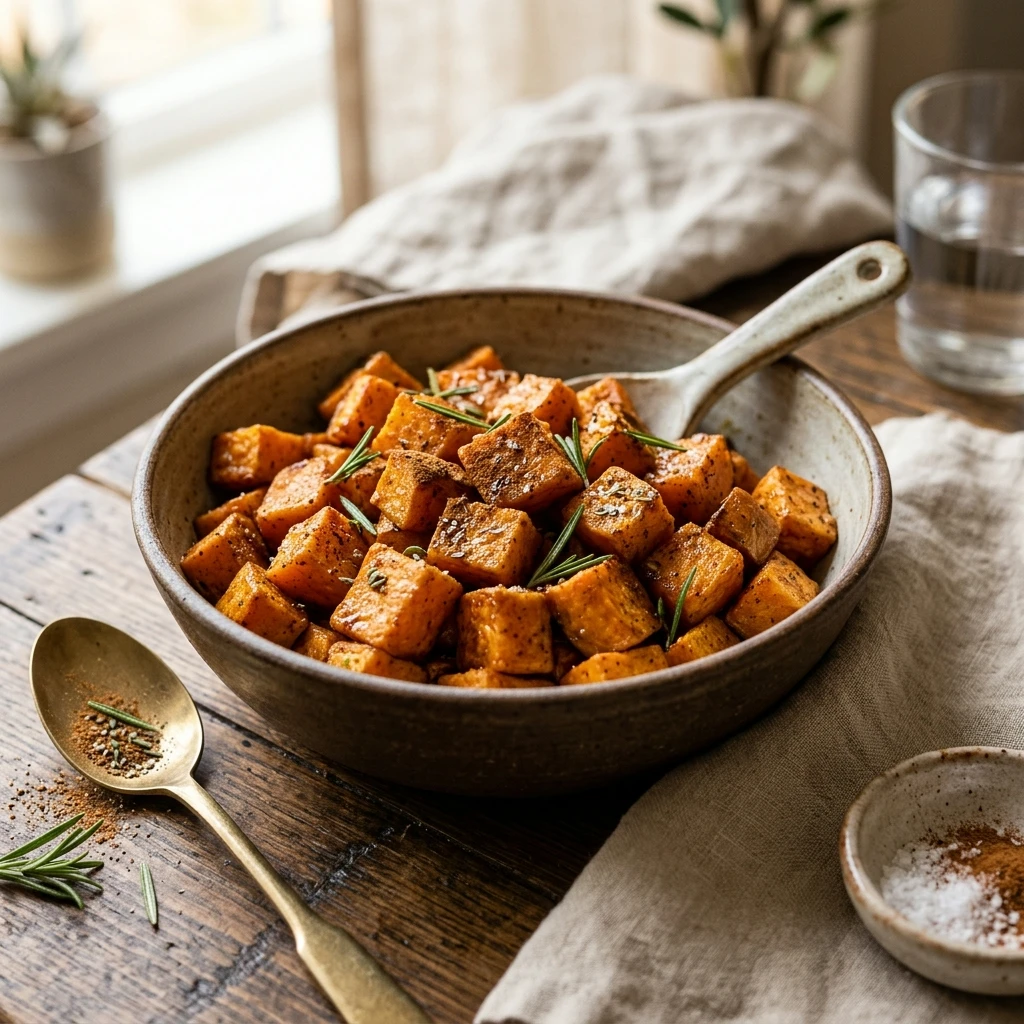 Air Fryer Sweet Potato Cubes with Cinnamon and Olive Oil