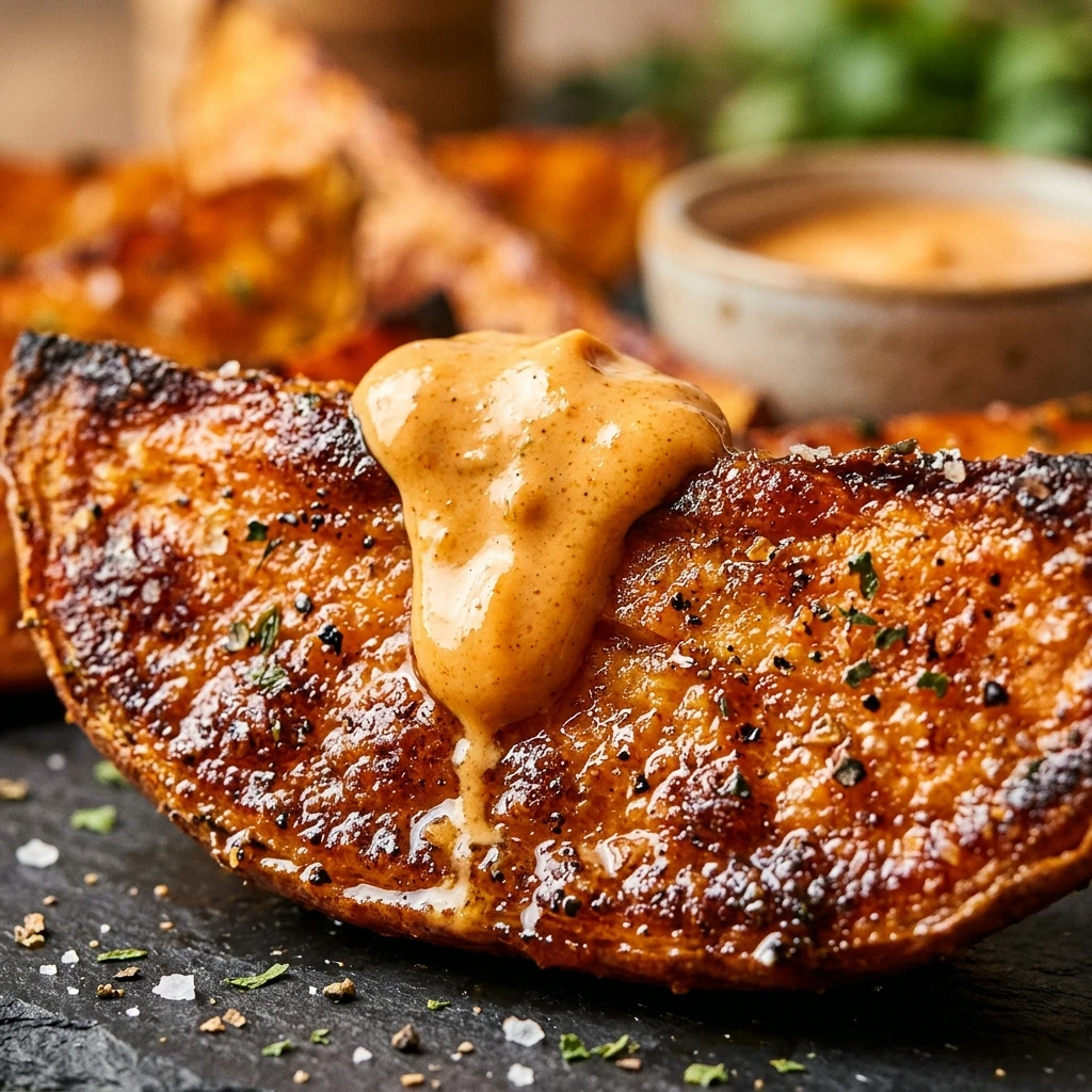 Air Fryer Sweet Potato Wedges with Chipotle Mayo