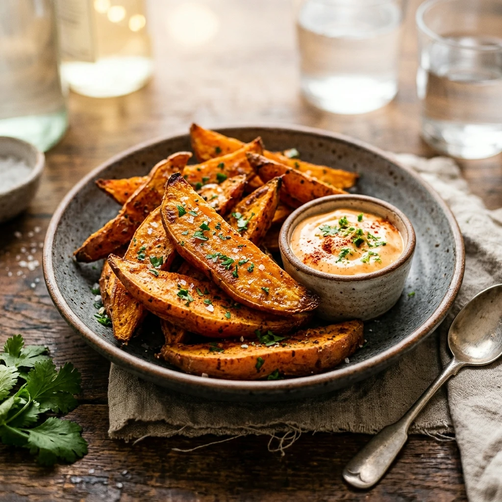 Air Fryer Sweet Potato Wedges with Chipotle Mayo