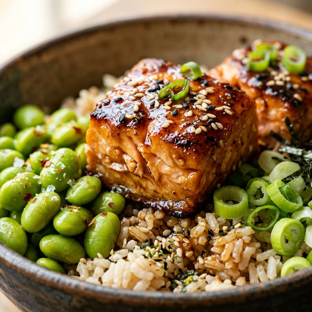 Air Fryer Teriyaki Salmon Bowls with Edamame
