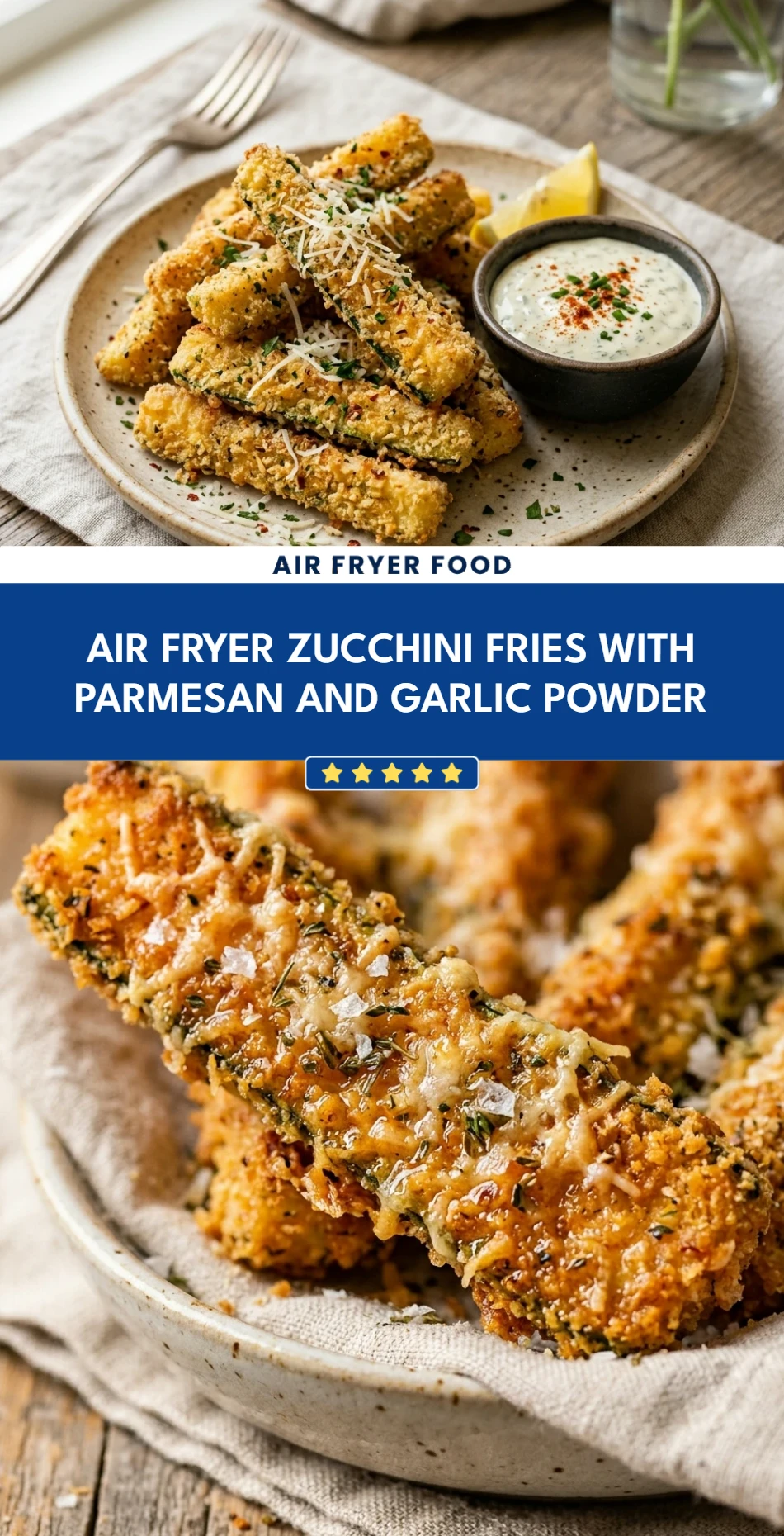 Air Fryer Zucchini Fries with Parmesan and Garlic Powder