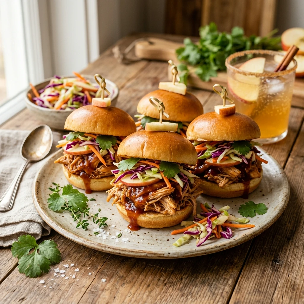 Apple Cider Pulled CHICKEN Sliders