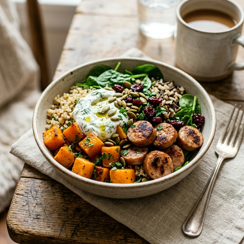 Butternut Squash And Chicken Sausage High Protein Bowl