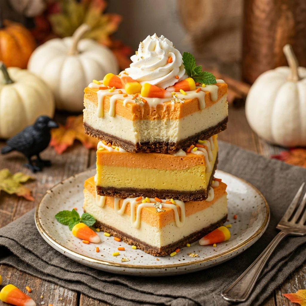 Candy Corn Cheesecake Bars Halloween Recipe