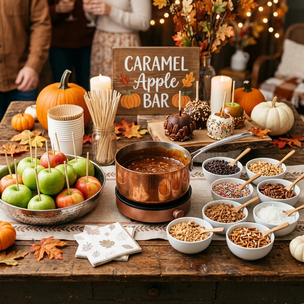 Caramel Apple Bar Party Setup Fall Snack