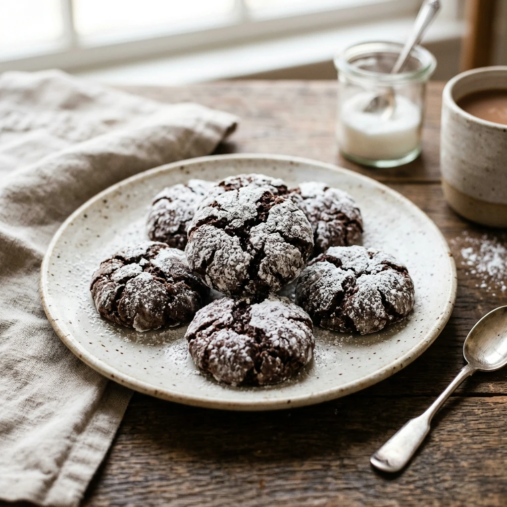 Chocolate Crinkle Cookies with Crinkled Tops