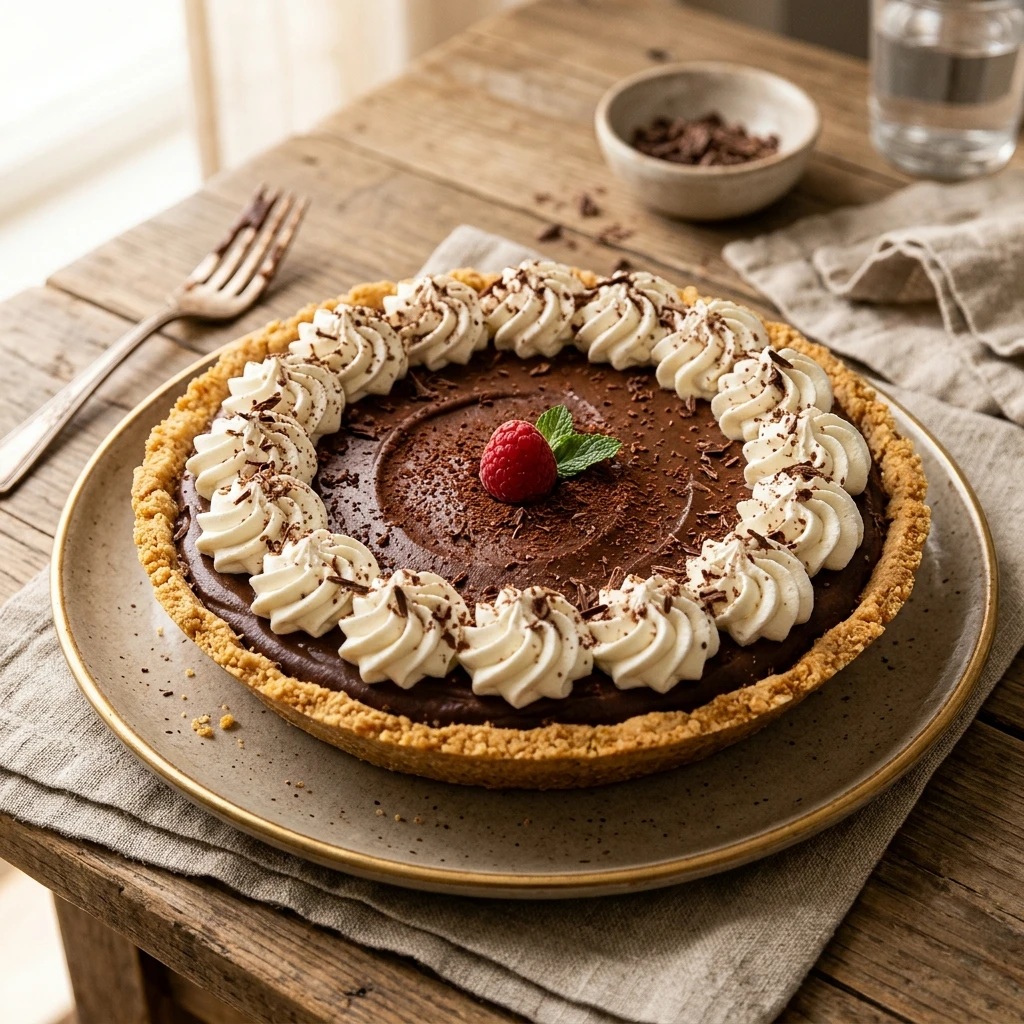 Chocolate Silk Pie with Whipped Cream Rosettes