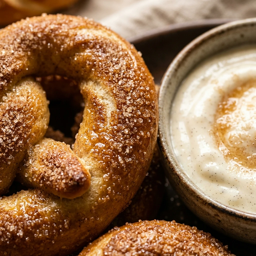 Cinnamon Sugar Soft Pretzels with Vanilla Dip
