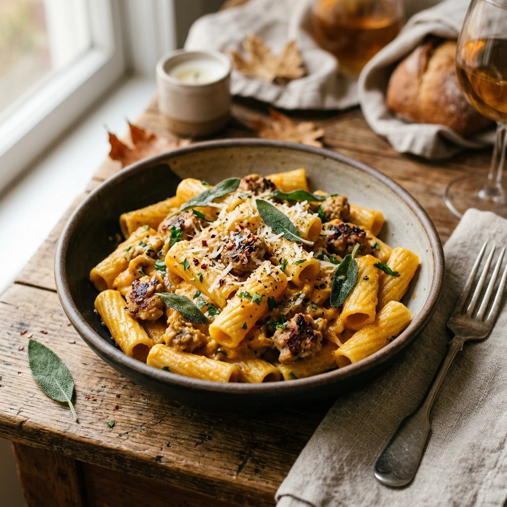 Creamy Pumpkin Sausage Pasta Fall Dinner