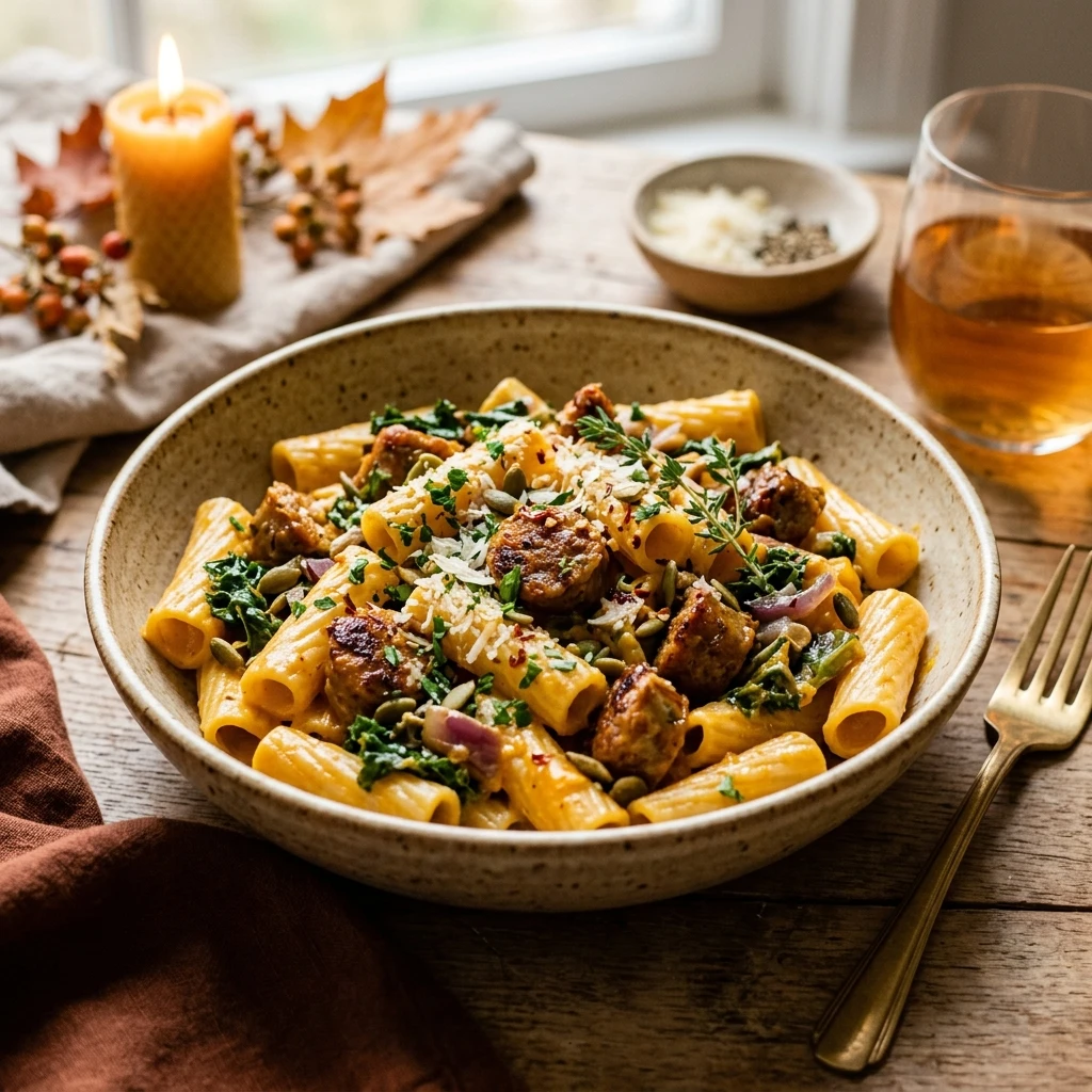 Creamy Pumpkin Sausage Pasta Fall Dinner