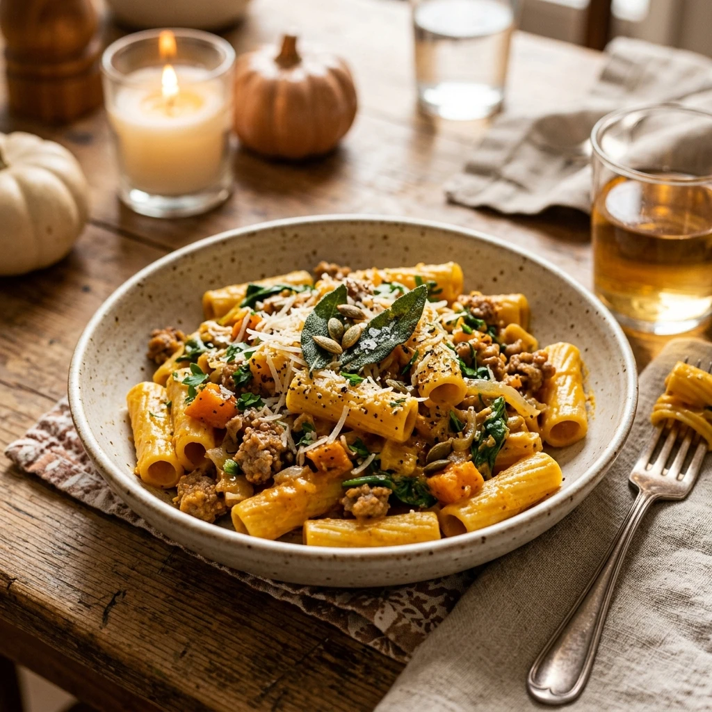 Creamy Pumpkin Sausage Pasta Fall Dinner