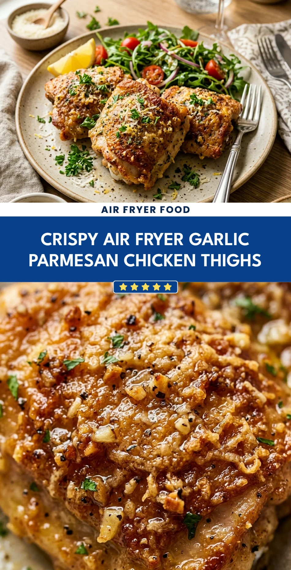 Crispy Air Fryer Garlic Parmesan Chicken Thighs