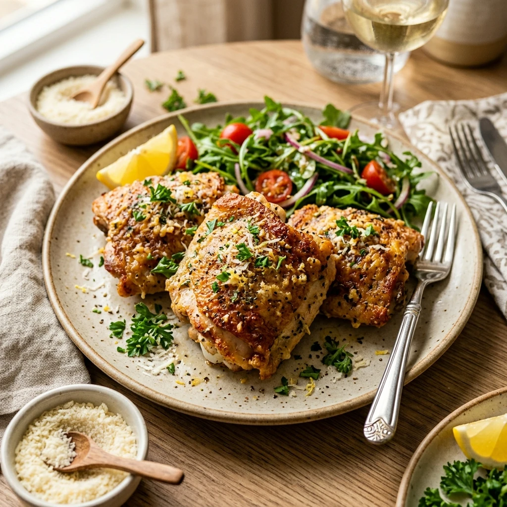 Crispy Air Fryer Garlic Parmesan Chicken Thighs