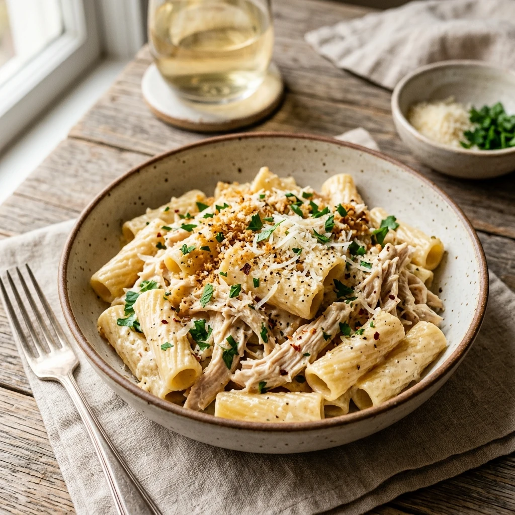 Crockpot Garlic Parmesan Chicken Pasta