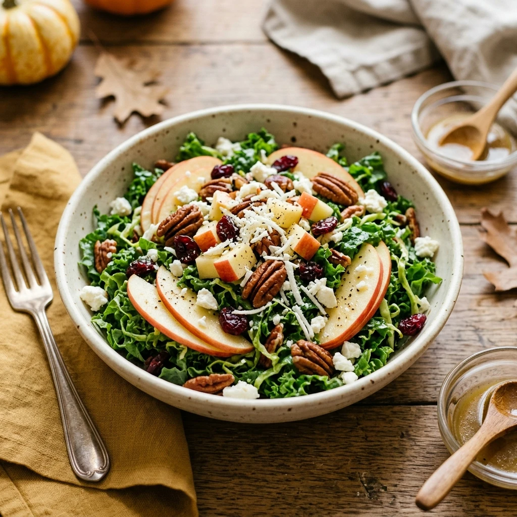Fall Harvest Kale And Apple Salad With Pecans