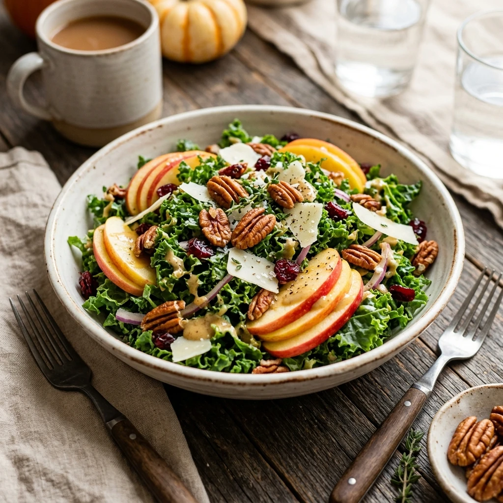 Fall Harvest Kale And Apple Salad With Pecans