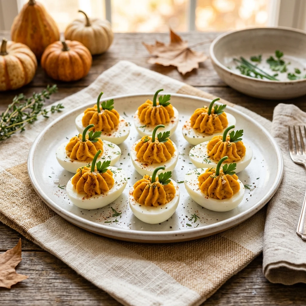 Fall Pumpkin Deviled Eggs Halloween Appetizer