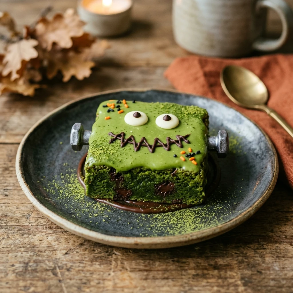 Frankenstein Matcha Brownies Halloween Recipe