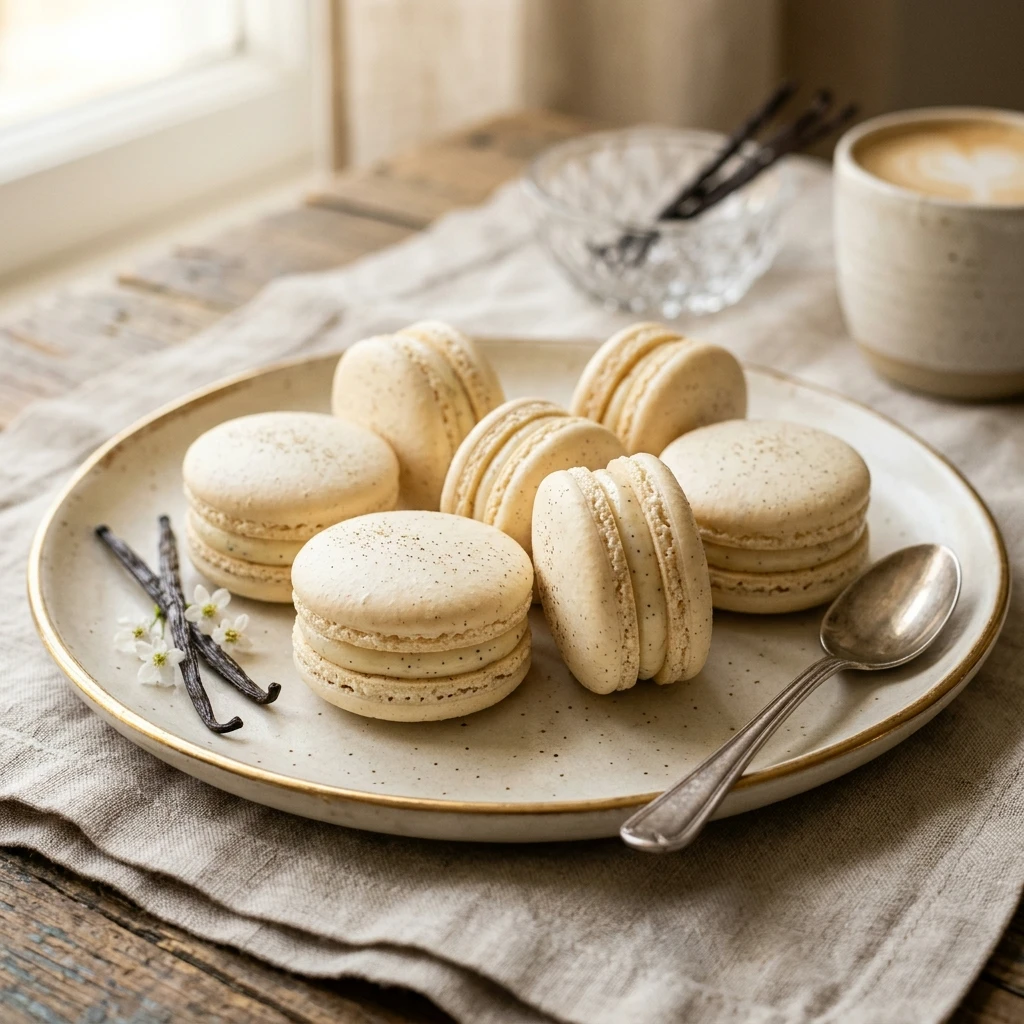 French Macarons with Vanilla Bean Ganache Filling