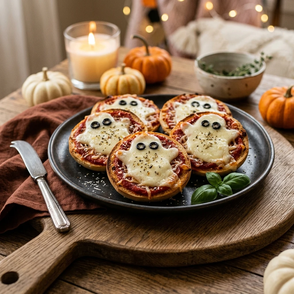 Ghost Pizza Bagels Halloween Party Snack