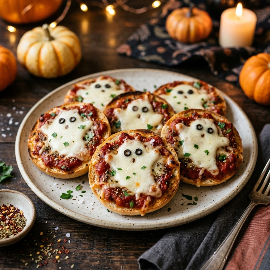 Ghost Pizza Bagels Halloween Party Snack