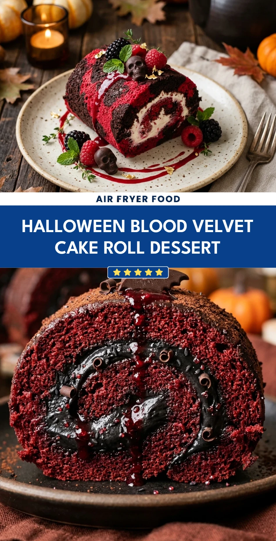 Halloween Blood Velvet Cake Roll Dessert